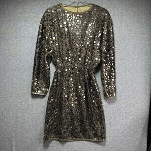 Vintage Caron 70s’s 80s Dress Gold Sequins Sparkle Metallic Cocktail Holiday